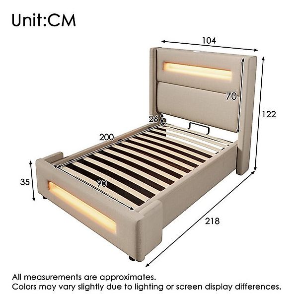 STILVORA Polsterbett 90x200 mit Bettkasten,Jugendbett mit LED und USB Type- günstig online kaufen