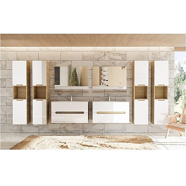 Faizee Möbel Badmöbel-Set 90cm Hochglanz Weiß günstig online kaufen