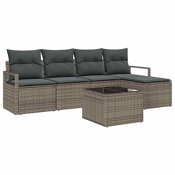 vidaXL Sofa Set mit Kissen mit Speicher 6-Tlg Hellgrau Poly-Rattan 3355018 günstig online kaufen