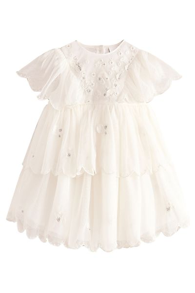 Next Volantkleid Kurzärmeliges Mesh-Kleid mit Stickereien günstig online kaufen