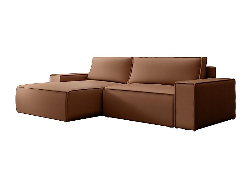 Ecksofa mit Schlaffunktion - Ecke links - Stoff - Leder-Optik - Braun - AME günstig online kaufen