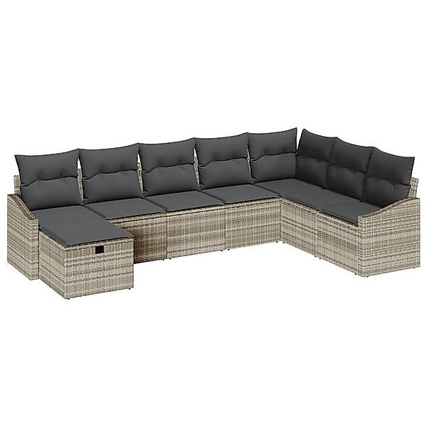 vidaXL Loungesofa 8-teiliges Garten-Sofa-Set mit Kissen in hellgrauem Poly- günstig online kaufen