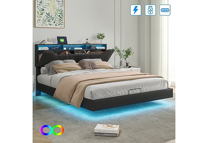 Furnishings Home Polsterbett Polsterbett Stauraumbett Doppelbett LED, PUsto günstig online kaufen