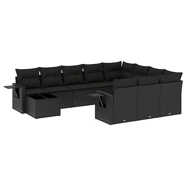 vidaXL 11-Tlg Garten-Sofagarnitur mit Kissen Schwarz Poly Rattan 3253062 günstig online kaufen
