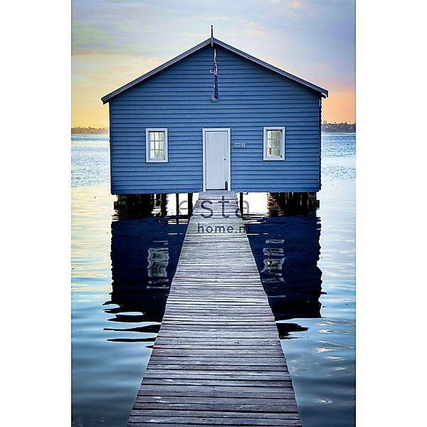 ESTAhome Fototapete Strandhaus-Motiv Blau Grau und Abendrot 186 cm x 2,79 m günstig online kaufen