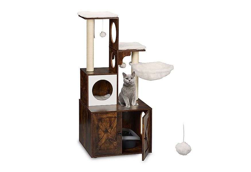 relaxdays Kratzbaum mit Katzenklo Schrank 128 cm, Industrial-Weiß günstig online kaufen