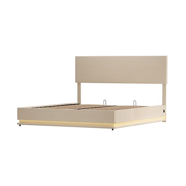 Doppelbett, 160x200 cm mit Stauraum, höhenverstellbares Kopfteil,  mit LED- günstig online kaufen