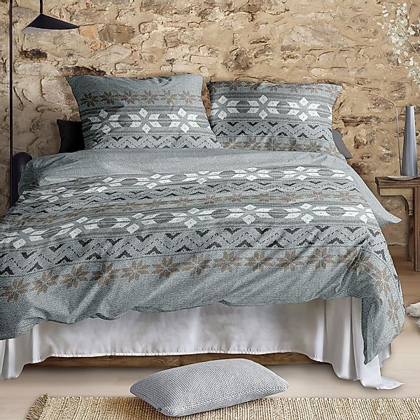 Irisette Biber Bettwäsche Panda 8621-20 Strickmuster Blau 135x200 günstig online kaufen