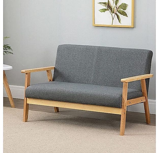 YOLEO 2-Sitzer Stoffsofa Couch mit Holz Armlehnen Loungesofa, 113x67x75cm günstig online kaufen