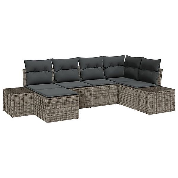 vidaXL Loungesofa 6-tlg. Garten-Sofagarnitur mit Kissen Grau Poly Rattan, 6 günstig online kaufen