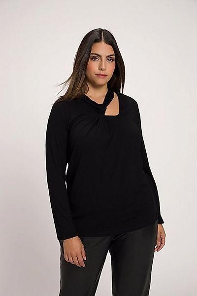 Ulla Popken T-Shirt Shirt Cut-Out Slim drapierter V-Ausschnitt Langarm günstig online kaufen