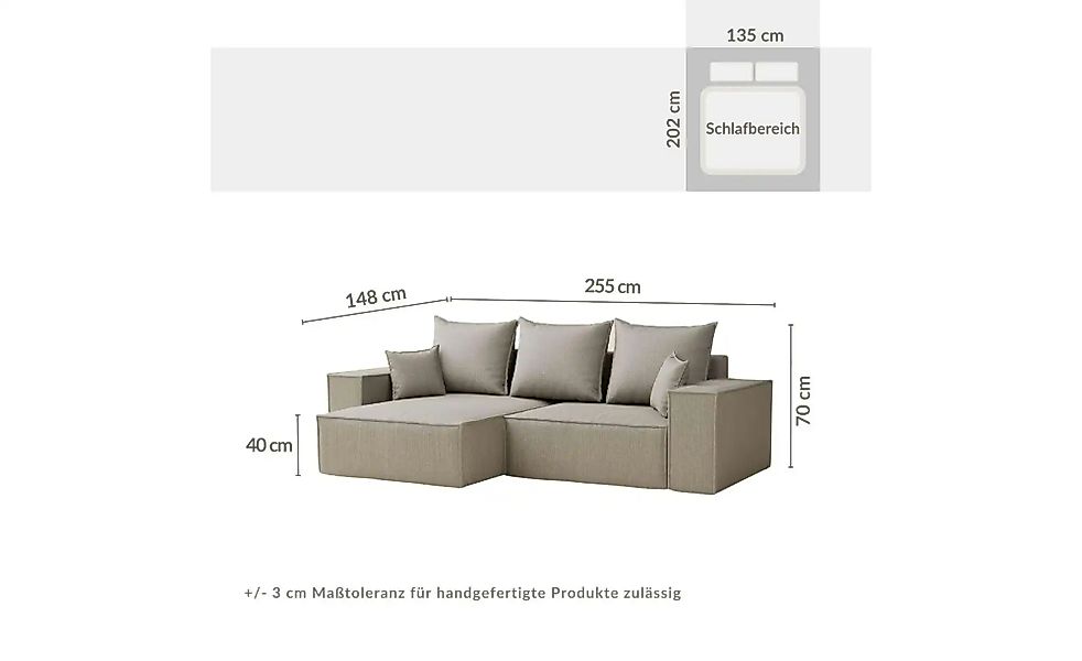 Ecksofa  Moyo ¦ grau ¦ Maße (cm): B: 255 H: 70 Polstermöbel > Sofas > Eckso günstig online kaufen