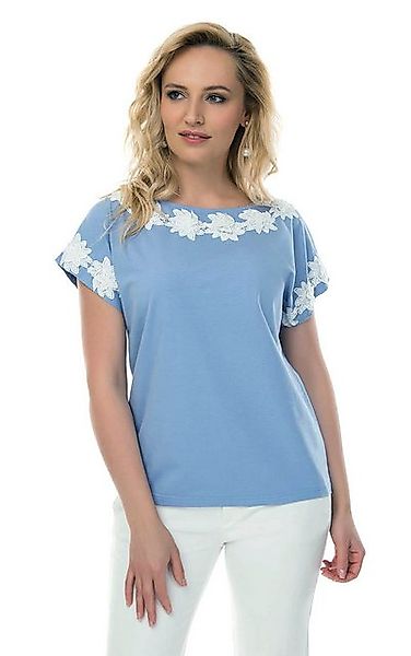 Passioni T-Shirt Sommershirt in Blau, mit floralen Spitzendetails günstig online kaufen