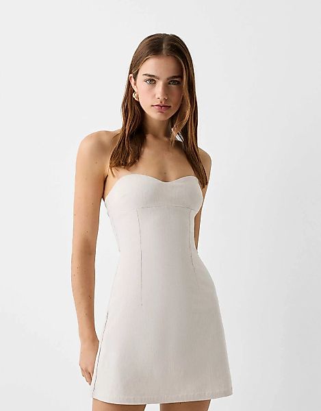 Bershka Bandeau-Minikleid Aus Bengaline Damen M Sandfarbe günstig online kaufen