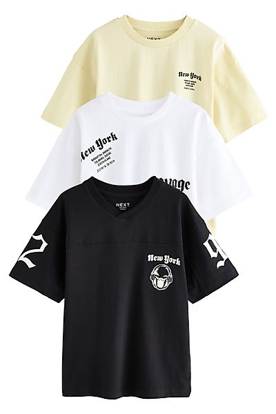 Next Print-Shirt 3er-Pack Relaxed Fit Kurzarm-T-Shirts günstig online kaufen