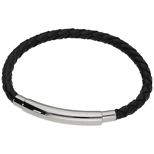 Jacques Charrel Armband "mit schwarzem Leder geflochten, Edelstahl" günstig online kaufen