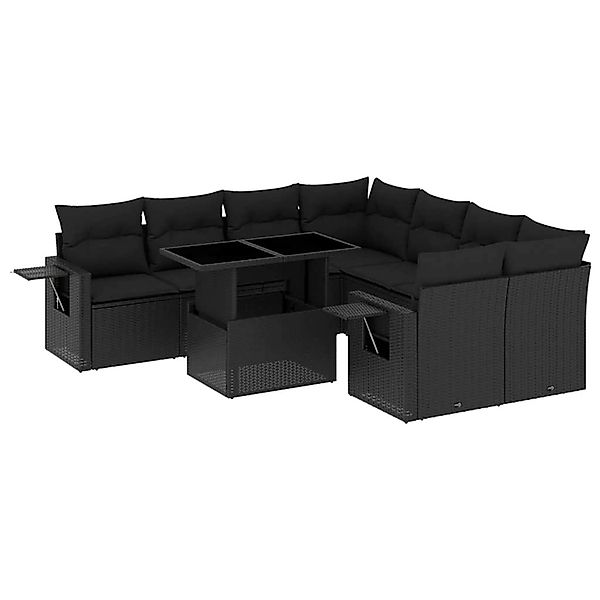 vidaXL 9-Tlg Garten-Sofagarnitur mit Kissen Schwarz Poly Rattan 3267795 günstig online kaufen