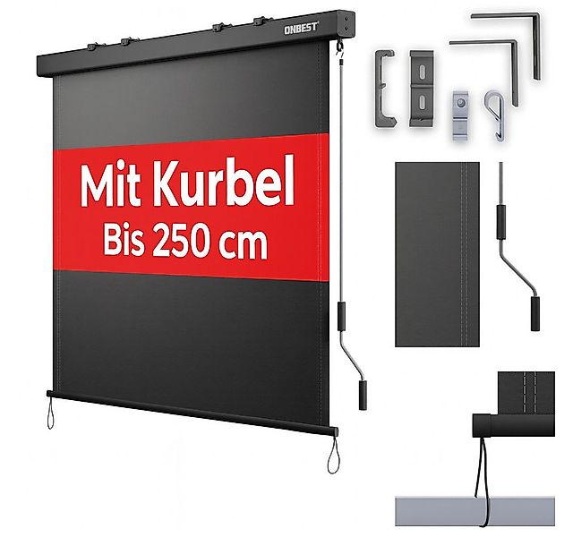 Onbest Senkrechtmarkise Vertikalmarkise mit Handkurbel inklusive Montagemat günstig online kaufen