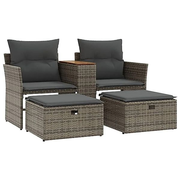 vidaXL Gartensofa 2-Sitzer mit Hockern Grau Poly Rattan 365804 günstig online kaufen