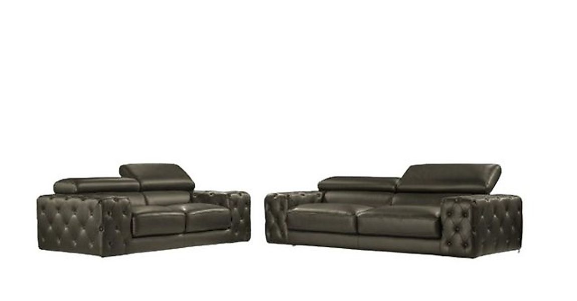 Salottini Polstergarnitur Sofagarnitur Fabrizio Leder 3/2/1 Dark-Grey, (3-t günstig online kaufen
