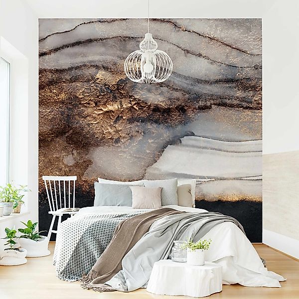 Bilderdepot24 Vliestapete Abstrakt Goldener Marmor gemalt günstig online kaufen