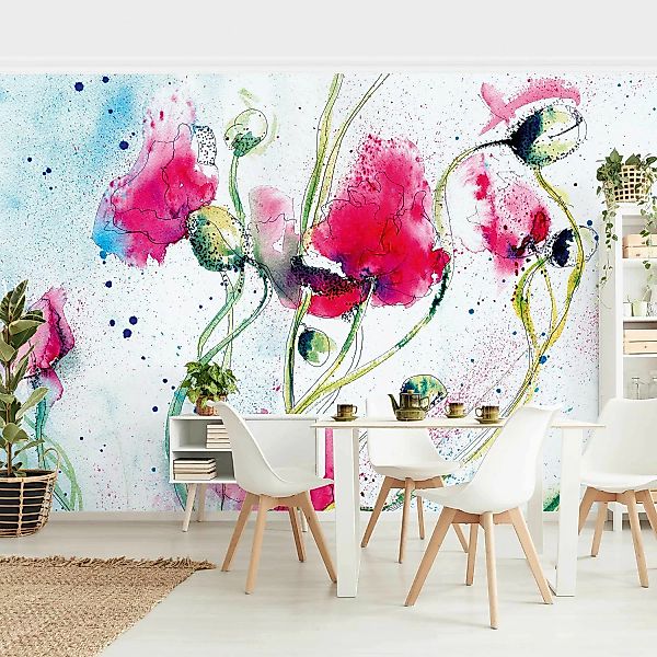 Bilderwelten Blumentapete Painted Poppies weiß Gr. 384 x 255 günstig online kaufen