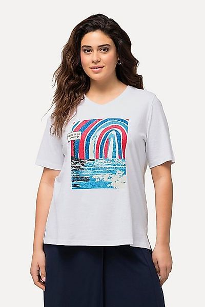 Ulla Popken T-Shirt T-Shirt Meeresmotiv Classic V-Ausschnitt Halbarm günstig online kaufen