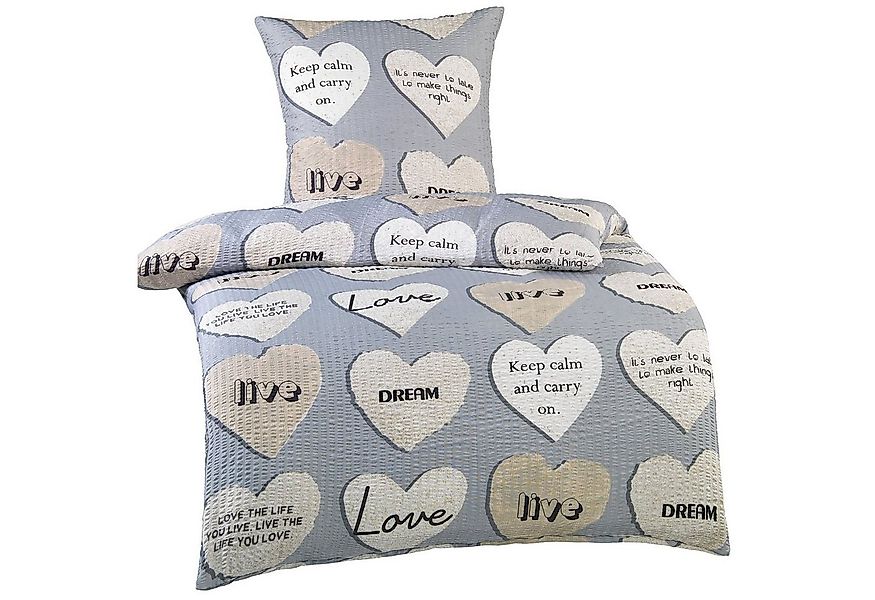 KH-Haushaltshandel Bettwäsche Seersucker Bettwäsche 135x200 +80x80cm, grau günstig online kaufen