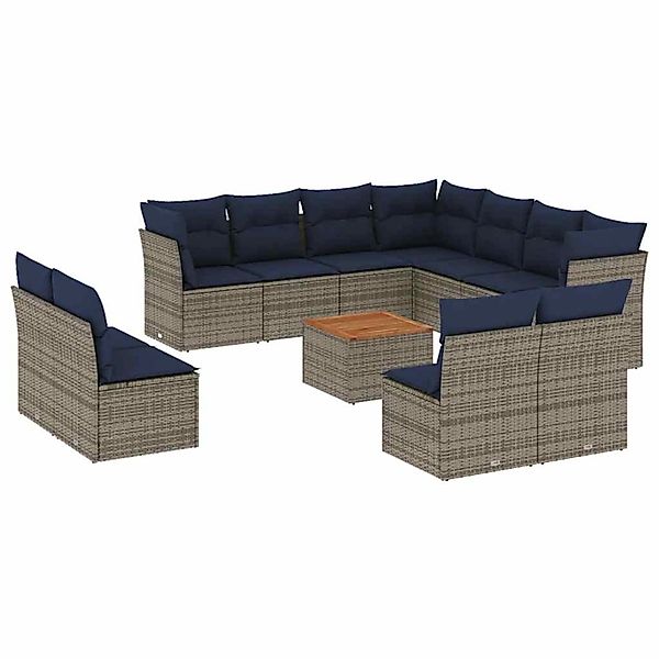 vidaXL 12-Tlg Garten-Sofagarnitur mit Kissen Grau Poly Rattan 3256040 günstig online kaufen