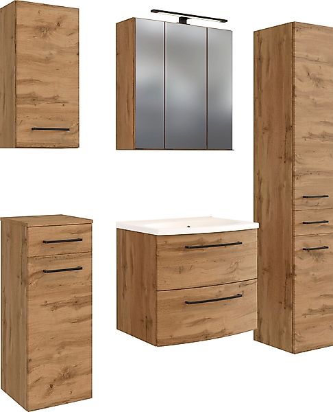 welltime Badmöbel-Set »Chicago« Spiegelschrank, Waschtisch, Hängeschrank, U günstig online kaufen
