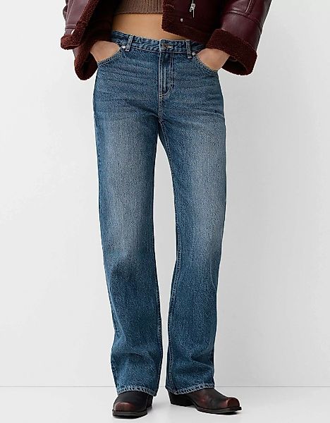 Bershka Straight Fit Jeans Damen 38 Blau günstig online kaufen