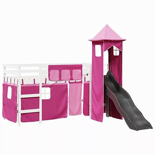 vidaXL Bett Kinderhochbett mit Turm Rosa 80x200 cm Massivholz Kiefer günstig online kaufen