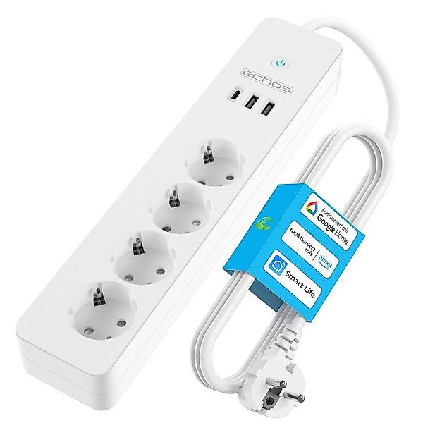 Echos Eco-4131 Smarte 4-fach WLAN-Steckdosenleiste 2.0 Meter 3xUSB günstig online kaufen