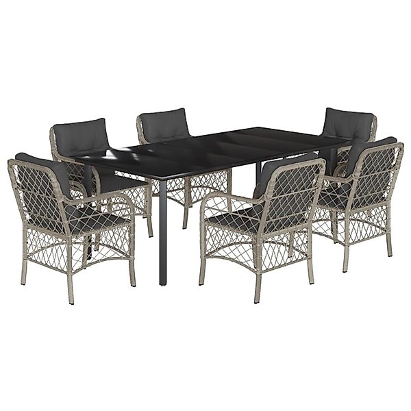 vidaXL 7-Tlg Garten-Essgruppe mit Kissen Hellgrau Poly Rattan 3212178 günstig online kaufen