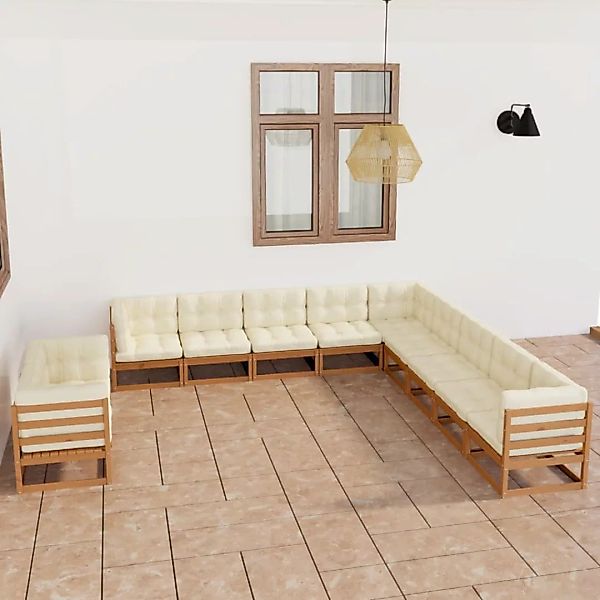 11-tlg. Garten-lounge-set Kissen Honigbraun Kiefer Massivholz günstig online kaufen