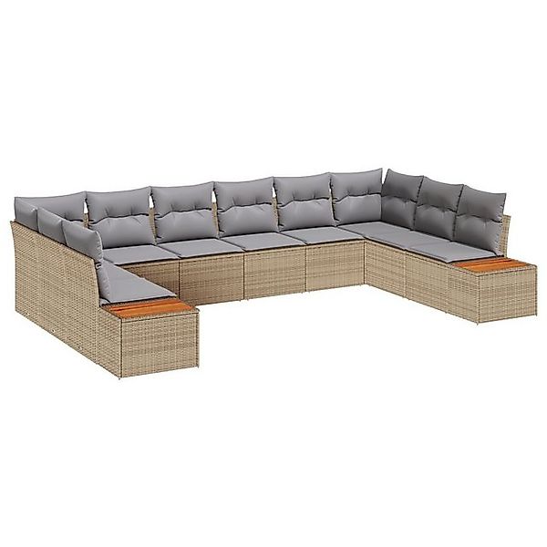 vidaXL Loungesofa 10-teiliges Garten Sofa Set mit Kissen Beige Poly Rattan, günstig online kaufen