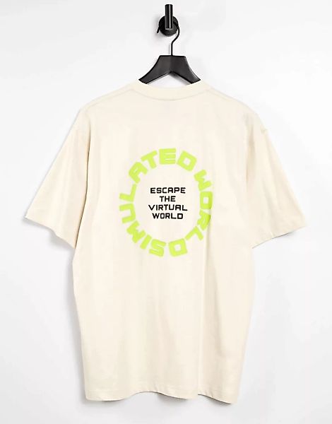 Fingercroxx – T-Shirt mit „Simulated World”-Rückenprint in Ecru-Weiß günstig online kaufen