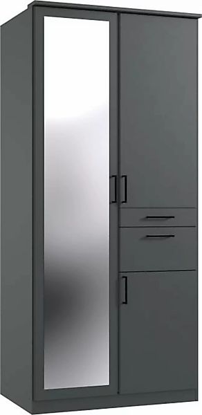 Kleiderschrank klein 90 cm breit mit Spiegel und Schubladen Schwarz HENNEF günstig online kaufen