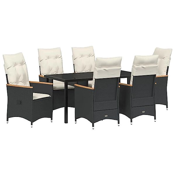 vidaXL Garten Essgruppe mit Kissen 7-Tlg Schwarz Poly Rattan 3379608 günstig online kaufen