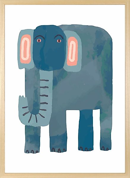 queence Bild mit Rahmen "Blauer Elefant", Elefant-Elefanten-Elefanten Bilde günstig online kaufen