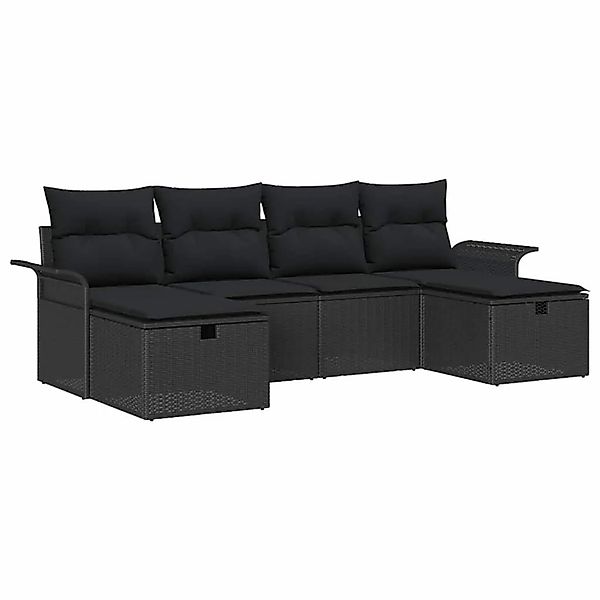 vidaXL Gartensofa-Set mit Kissen 6 Stk Schwarz Poly-Rattan 3358922 günstig online kaufen