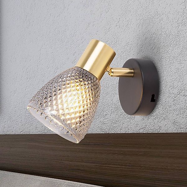 Wandleuchte Lindita, Glas, rauchgrau, E14, schwenkbar günstig online kaufen