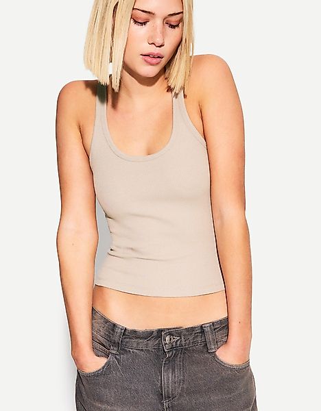 Bershka Ärmelloses Shirt Mit Patentmuster Damen L Sandfarbe günstig online kaufen