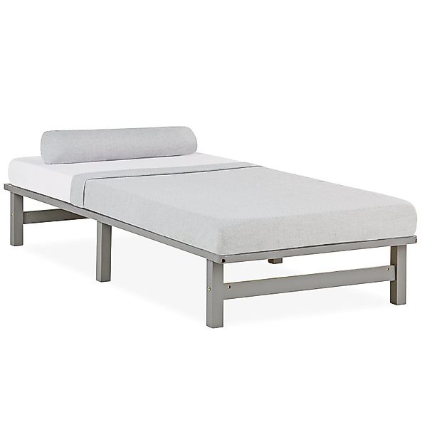 Homestyle4u Palettenbett 90 x 200 cm mit Lattenrost in Grau 2193 günstig online kaufen