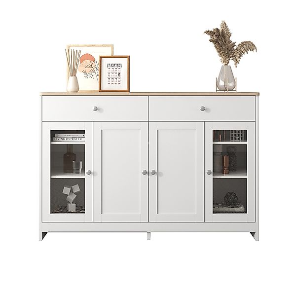 MODFU Sideboard Küchenschrank (mit gehärteten Glastüren günstig online kaufen