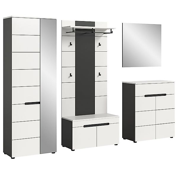 Inn.Furn Garderoben-Set 5-teilig in Weiß und Grau 255 cm Cooper günstig online kaufen