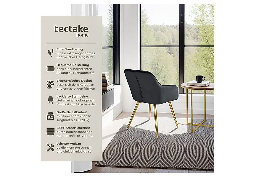 tectake Esszimmerstuhl Küchenstuhl Marilyn Samtoptik, goldene Stuhlbeine (S günstig online kaufen