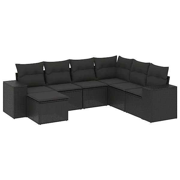 vidaXL 7-Tlg Garten-Sofagarnitur mit Kissen Schwarz Poly Rattan 3255232 günstig online kaufen