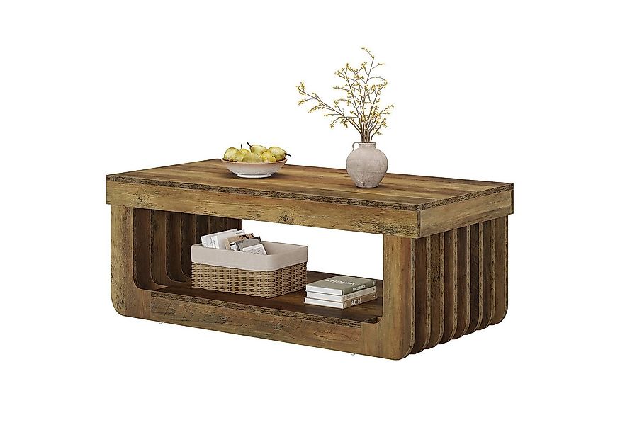 Tribesigns Couchtisch 120x60cm Rechteck Wohnzimmertisch, 2-Tier hölzerne Mi günstig online kaufen