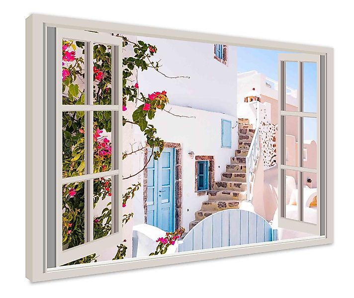 Leinwando Leinwandbild Gemälde Fensterblick auf Santorini günstig online kaufen